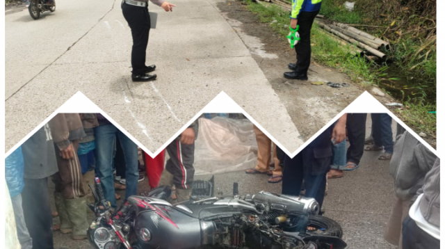 motor yang terlibat kecelakaan dan Personil Satlantas Polres Solok sedang melakukan olah TKP