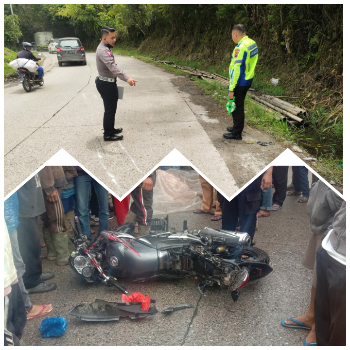 motor yang terlibat kecelakaan dan Personil Satlantas Polres Solok sedang melakukan olah TKP