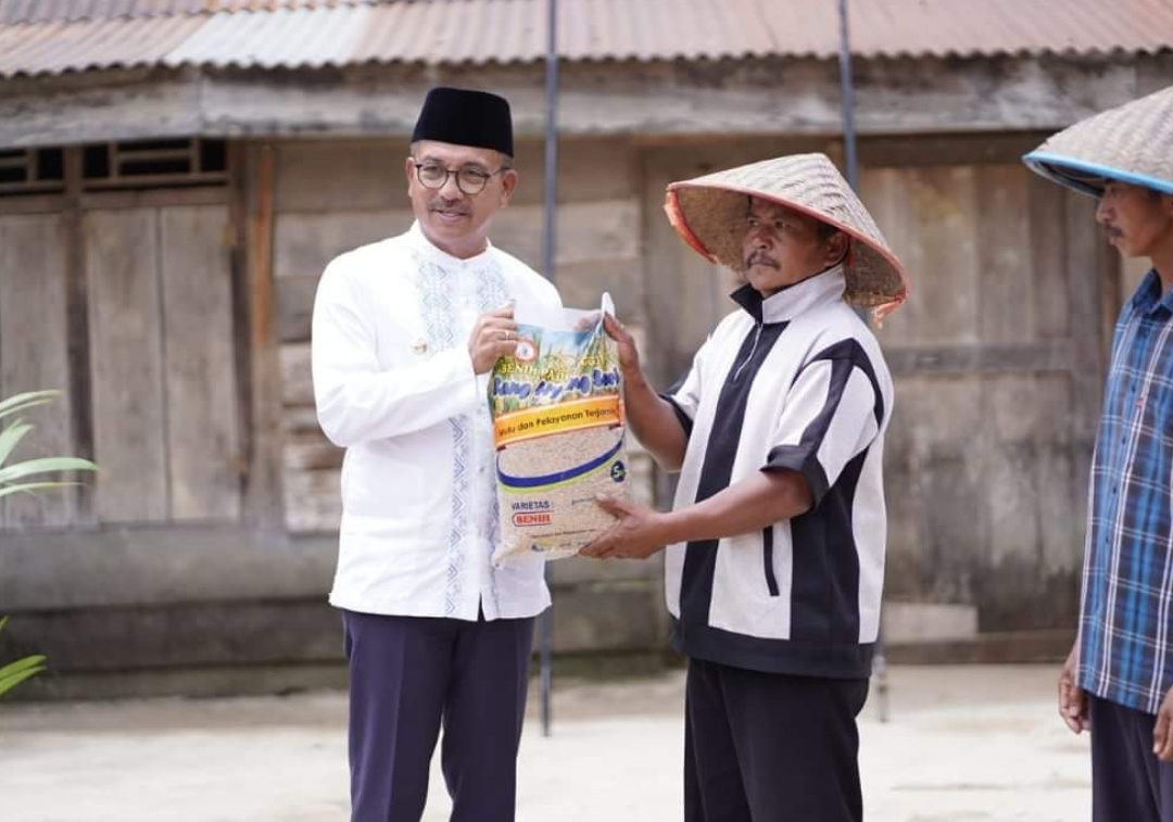 Pemerintah Kabupaten Solok Selatan memberikan bantuan benih padi dan pupuk organik kepada petani di Jorong Simancuang dan Jorong Karang Hitam, Nagari Alam Pauh Duo, Kecamatan Pauh Duo